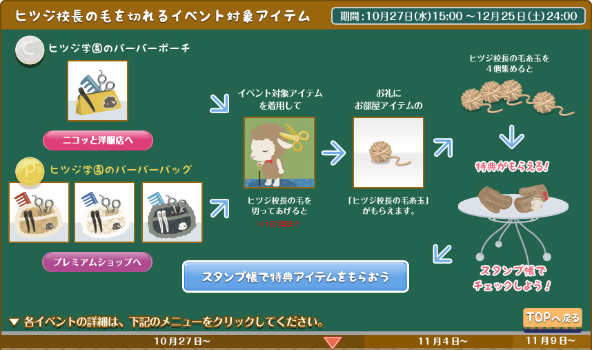 ヒツジ校長の毛を切れるイベント対象アイテム