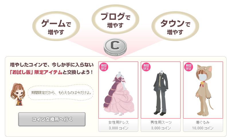 ゲームで、ブログで、タウンで、コインを増やそう！